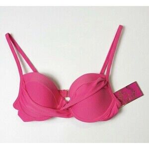 Candie’s Swim Neon Pink Twist Front Bikini Top Size S Small Padded Underwire NWT